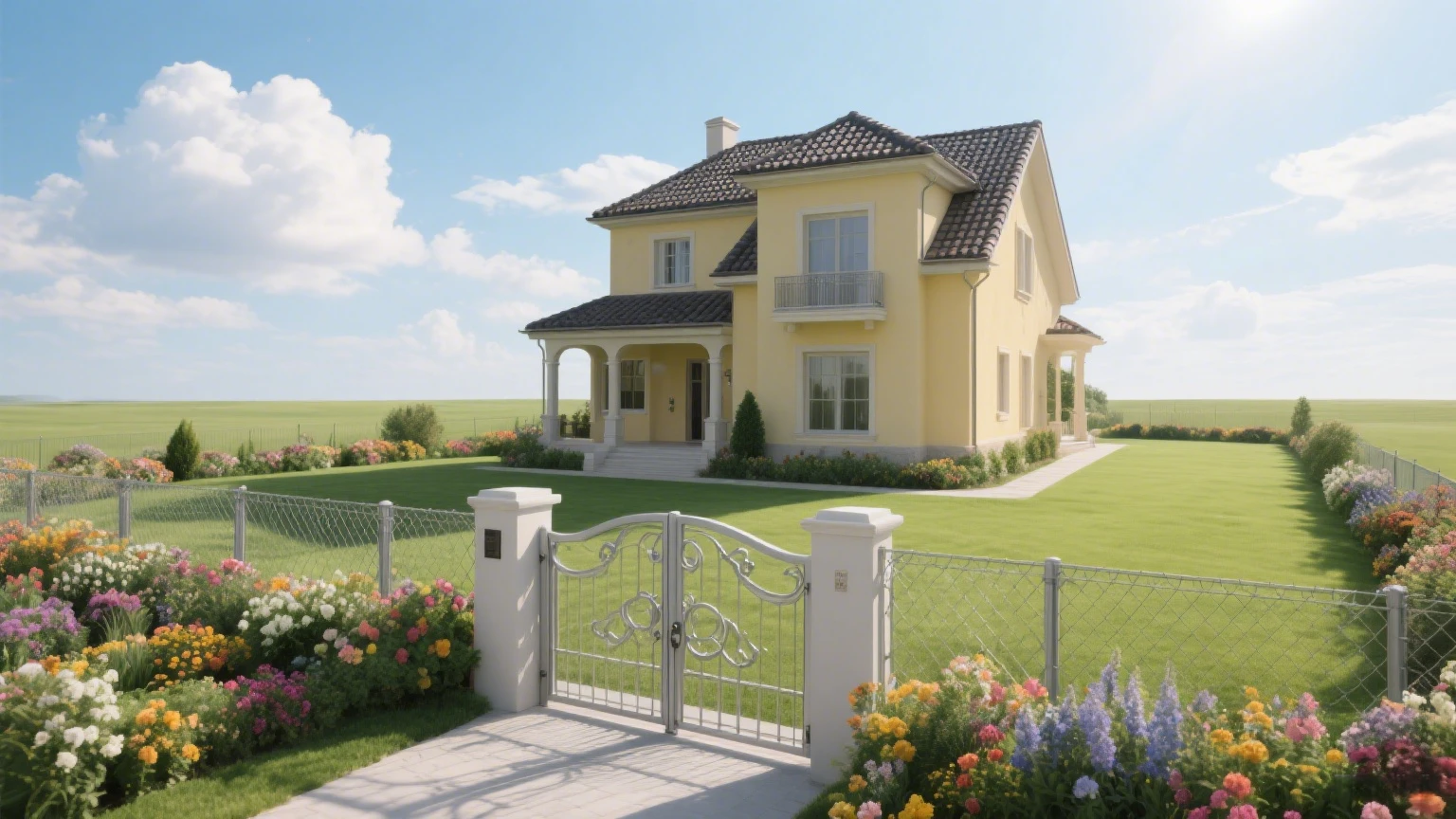 Welded wire mesh fence around suburban house